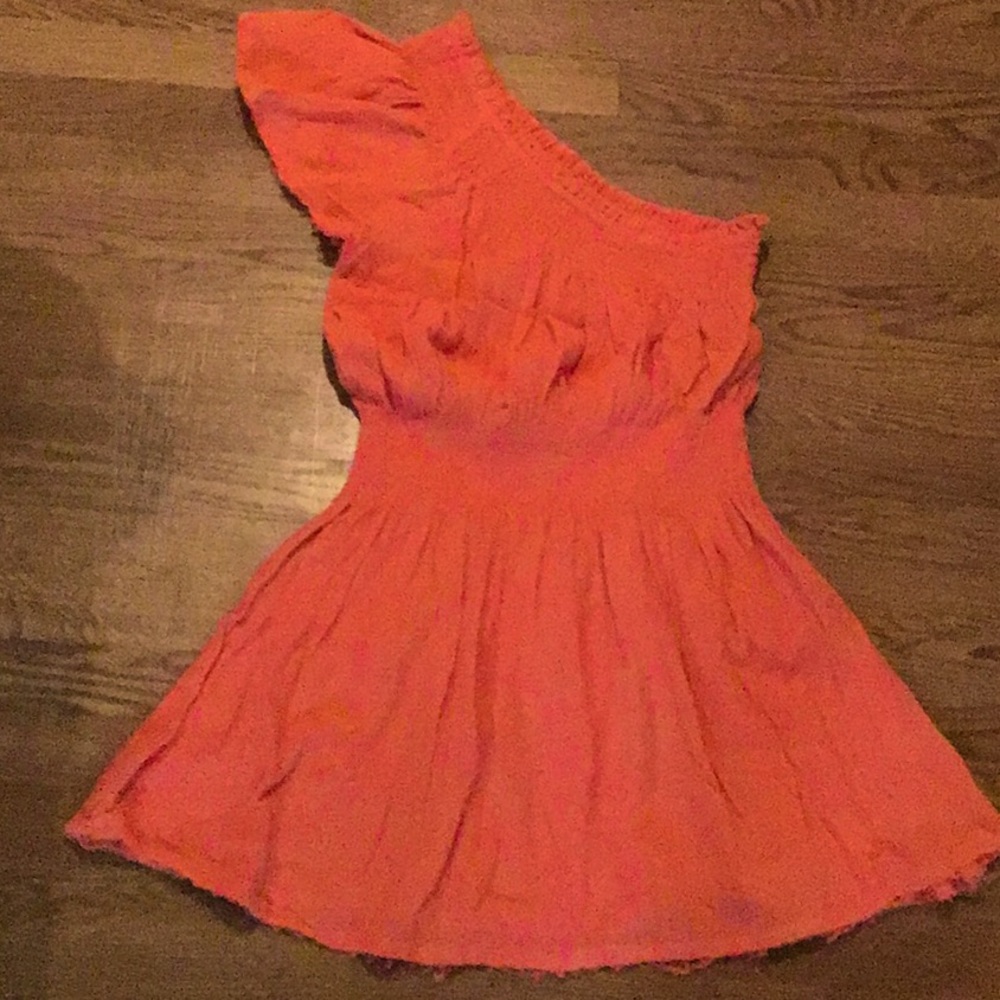 Free People one shoulder Orange Linen Dress